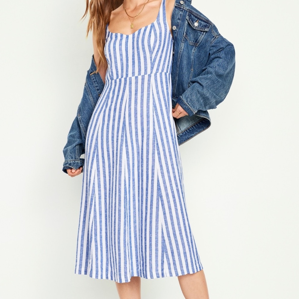 Old Navy Fit & Flare Linen-Blend Midi Dress Medium Petite